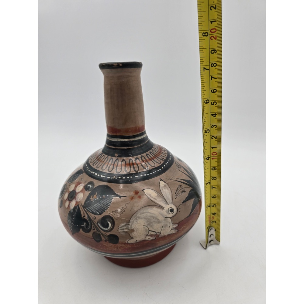 Vintage Tonala Mexico Pottery Vase Burnished Deer Rabbit Folk Art Mid Century - Picture 8 of 14